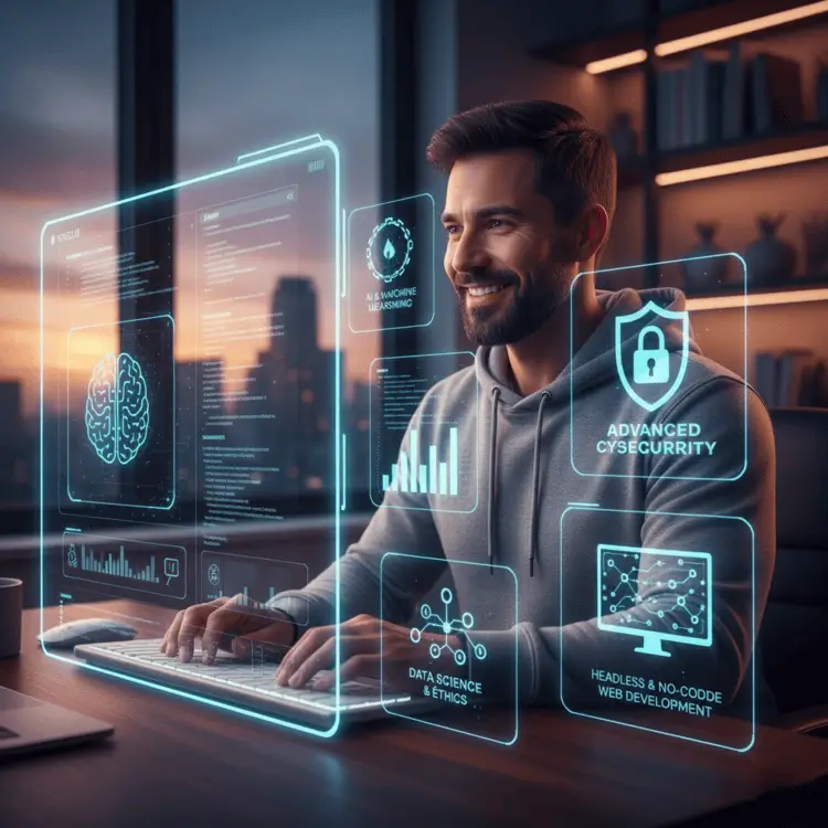 Les compétences freelance tech 2025 les plus recherchées, symbolisées par un travailleur indépendant innovant.