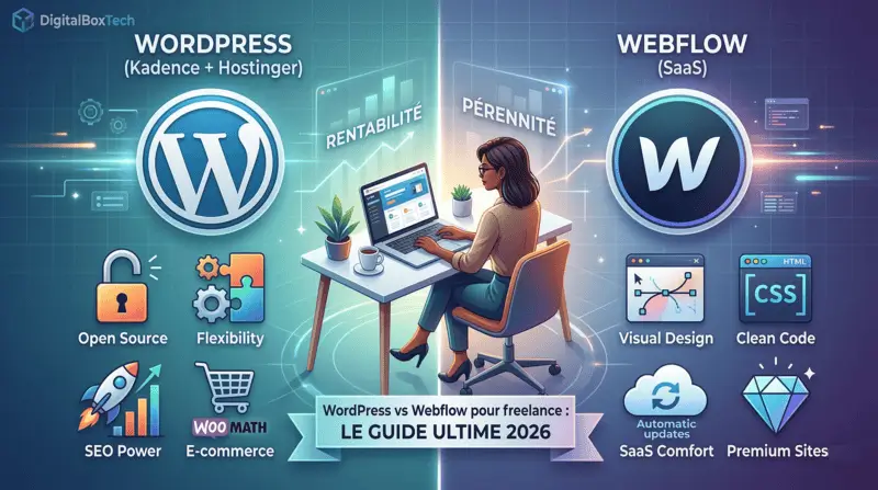 WordPress vs Webflow pour freelance : le comparatif complet 2026