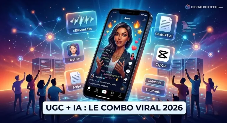 UGC avec l'IA outils et tutoriel création vidéo virale sans visage (faceless) avec le robot DigitalBoxTech