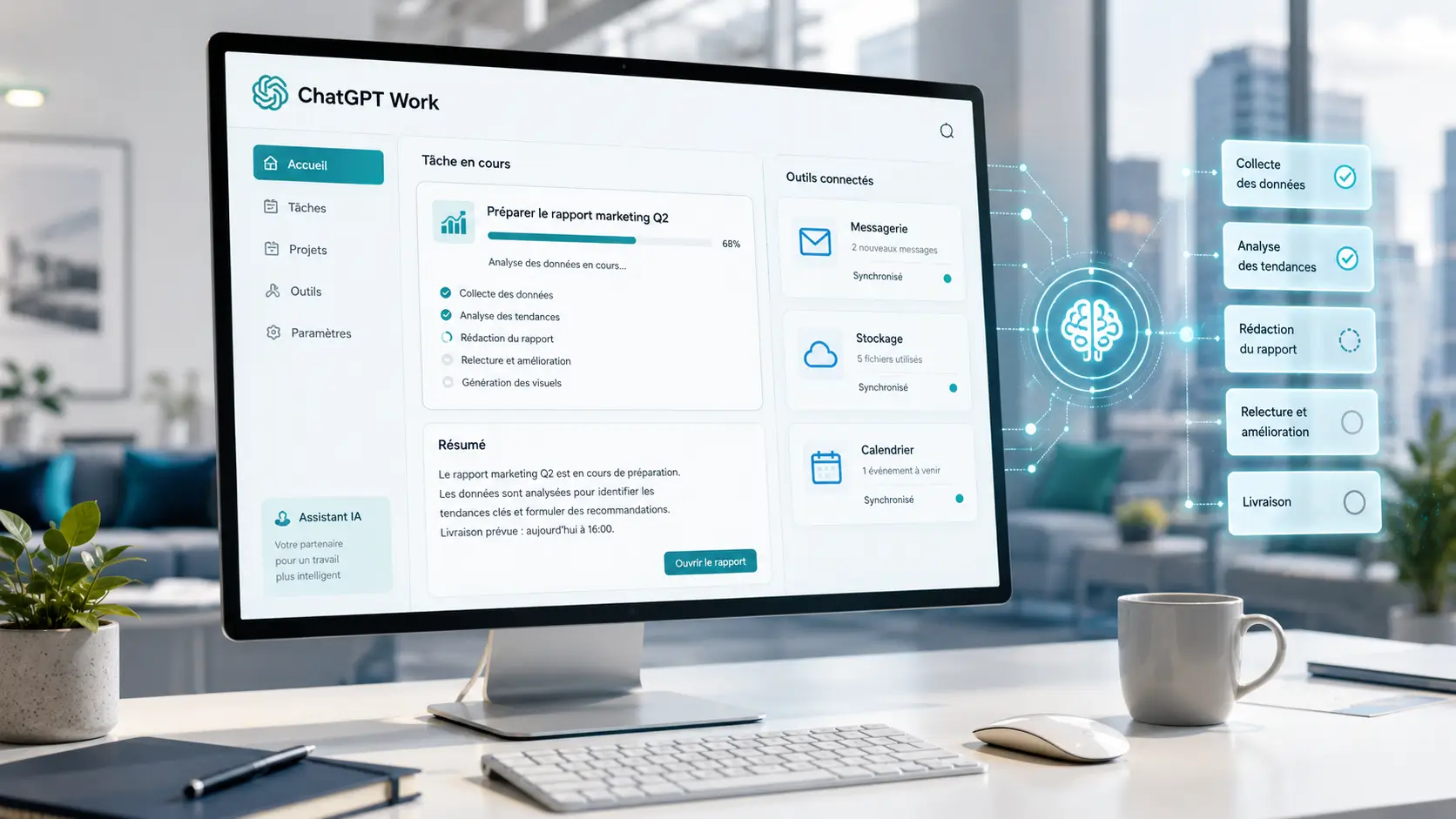 ChatGPT Work tutoriel 2026 avec agent IA connecté à des outils professionnels