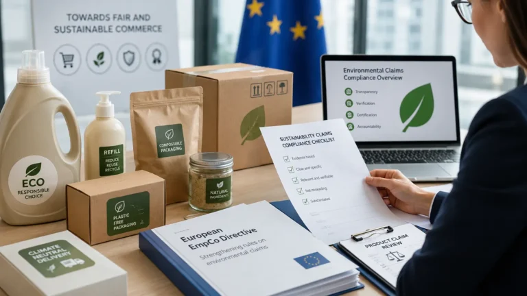 Directive EmpCo 2026 avec contrôle des labels environnementaux, greenwashing et conformité e-commerce