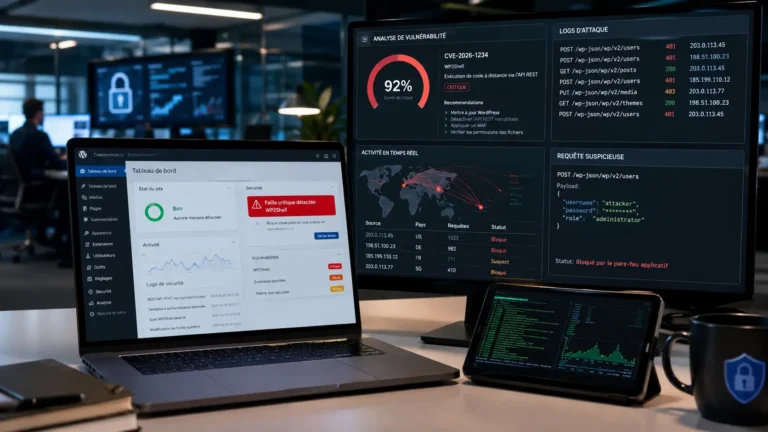 Faille WordPress 2026 WP2Shell avec analyse de sécurité, logs d’attaque et alerte de vulnérabilité