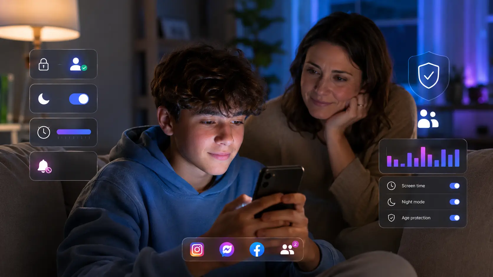 Réseaux sociaux adolescents 2026 avec contrôle parental, temps d’écran et protection sur Instagram et Facebook