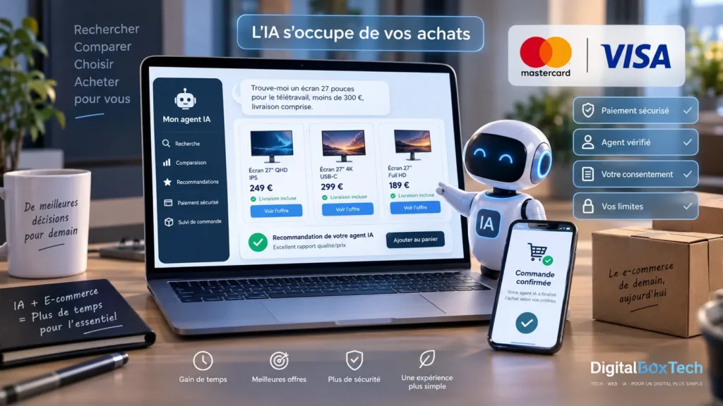 Commerce agentique avec un agent IA comparant des produits et préparant un paiement sécurisé