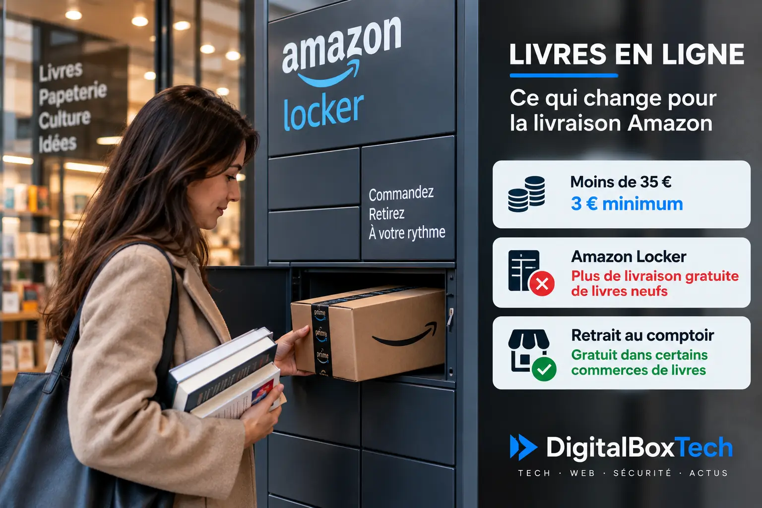 Livraison de livres Amazon en France avec retrait en Amazon Locker et nouveaux frais en 2026