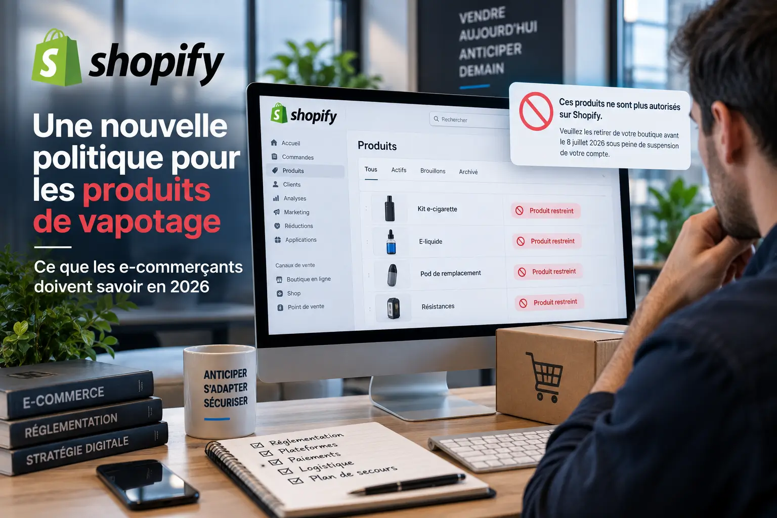 Shopify interdit la vape : restrictions sur les produits de vapotage pour les e-commerçants en 2026