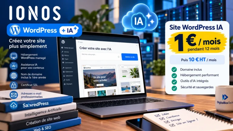 IONOS WordPress IA : création de site avec intelligence artificielle et hébergement dès 1 € par mois pendant 12 mois