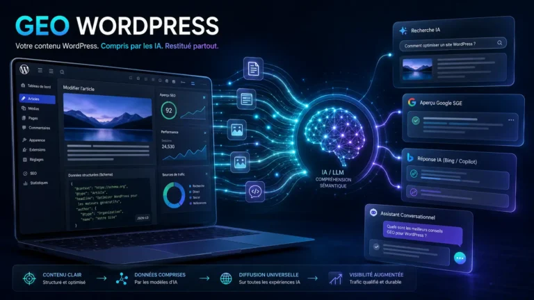 GEO WordPress avec Google AI Overviews ChatGPT et référencement IA